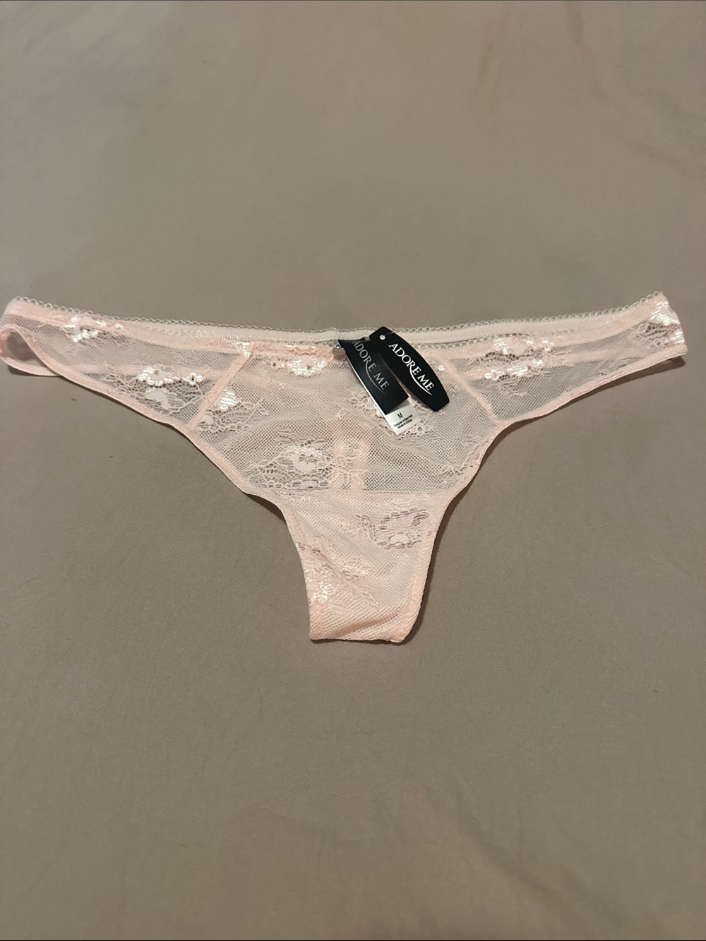 Adore Me Sheer Lace Thong in Light Pink